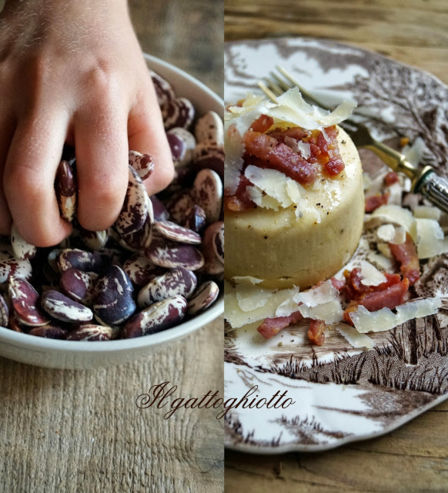 Sformatino di fagioli lima con pancetta croccante e scaglie di friulano