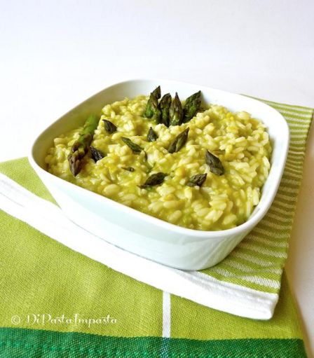 Risotto con porro e crema di asparagi