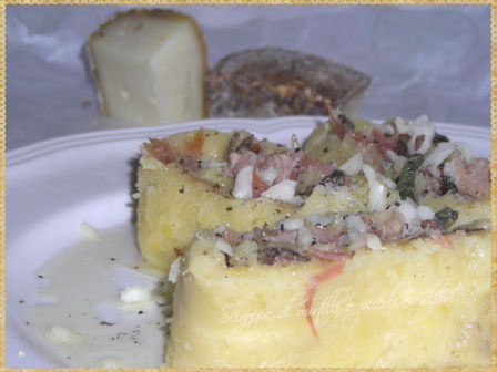 Rotolo di patate con prosciutto affumicato di Campocatino e Pecorino conciato con birra