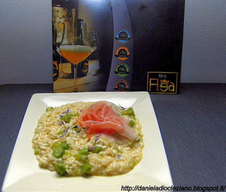 Risotto alla birra , speck, asparagi e un tocco di miele