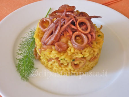 Risotto con i totani al finocchietto selvatico e zafferano