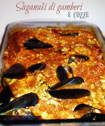 Saganaki di gamberi e cozze