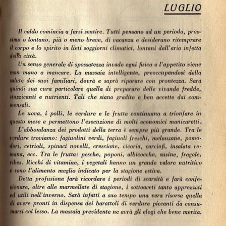 LUGLIO Almanacco della Cucina "L'AMICO DELLA MASSAIA" anno 1935