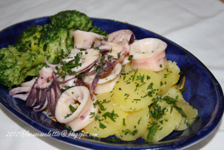 Insalata tiepida di broccoli, patate e calamari