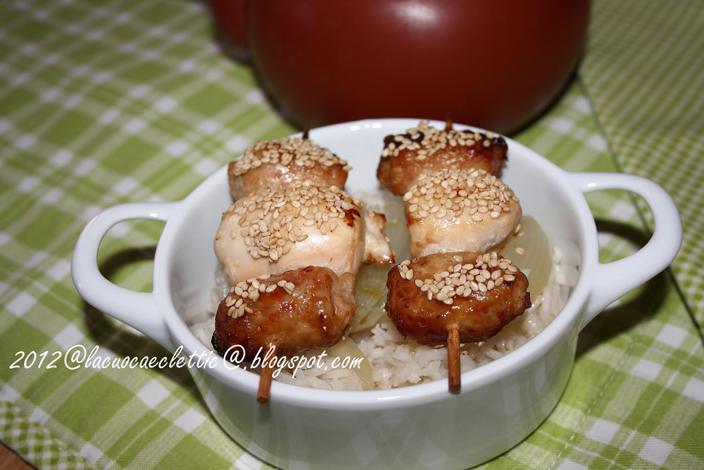 Spiedini di pollo e tacchino con riso basmati