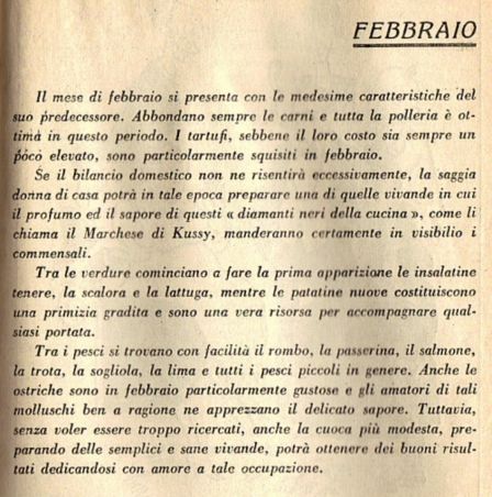 FEBBBRAIO Almanacco della Cucina "L'AMICO DELLA MASSAIA" anno 1935