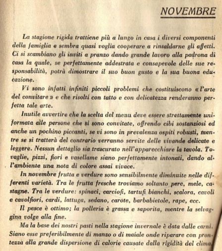 NOVEMBRE Almanacco della Cucina "L'AMICO DELLA MASSAIA" 1935