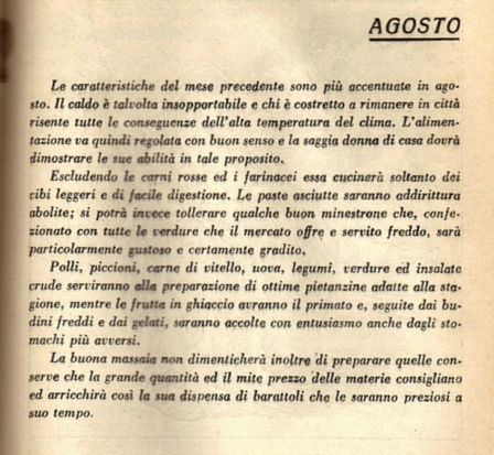 AGOSTO Almanacco della Cucina "L'AMICO DELLA MASSAIA" 1935