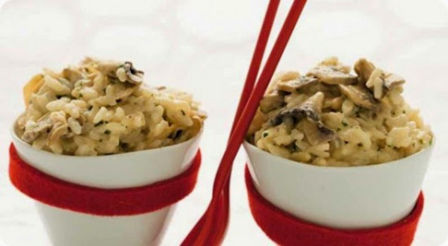 Risotto agli champignon in crema e champagne rosé.