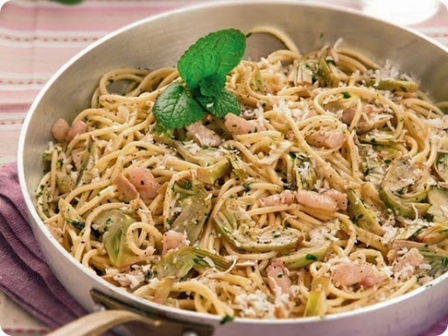 Vermicelli con carciofi e lardelli.