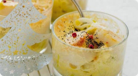 Capesante con fonduta di porri e zabaione di champagne.