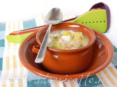 Ricetta Zuppa di porri ed eddos (o taro) con pancetta croccante