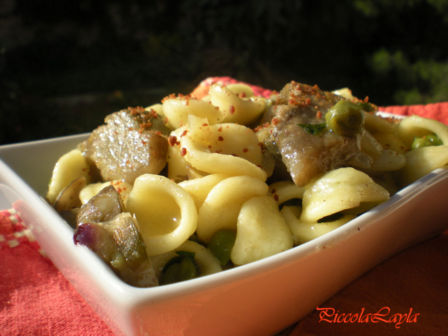 Orecchiette con Carciofi, Piselli e Bottarga di Tonno