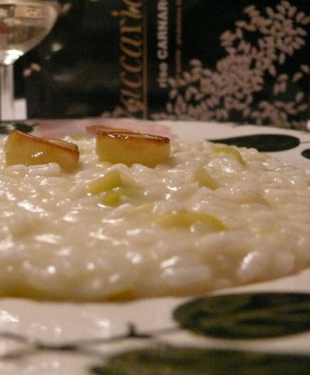 Risotto bollicine, porri e toma biellese.