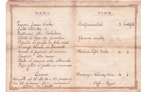 Un menu del 1884 a Milano