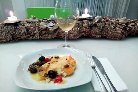 Cuori di merluzzo agli agrumi mediterranei e Sicilia Grillo